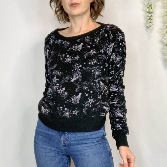 CHASER whimsigoth galaxy star jumper sweater ruched sleeve emo pop punk 2715 - Picture 1 of 11